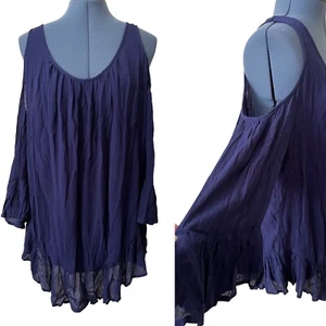 Neu mit Etikett Live & Let Live blau schulterfrei Lagenlook Tunika Whimsigoth Boho Strand 1X - Bild 1 von 8