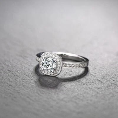 2 Ct VVS1/D Round Cut Moissanite Halo Engagement Ring 14K Solid White Gold - Image 1 of 4