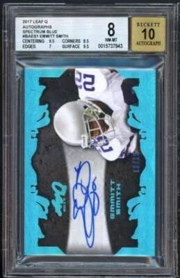 Emmitt Smith Card 2017 Leaf Q Autographs Spectrum Blue #baes1 (10/15) BGS 8 - Image 1 of 2