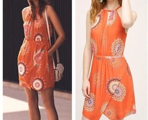 NWT $138 Anthropologie Floreat Livia Halter Dress Orange Size 8 - Picture 1 of 7