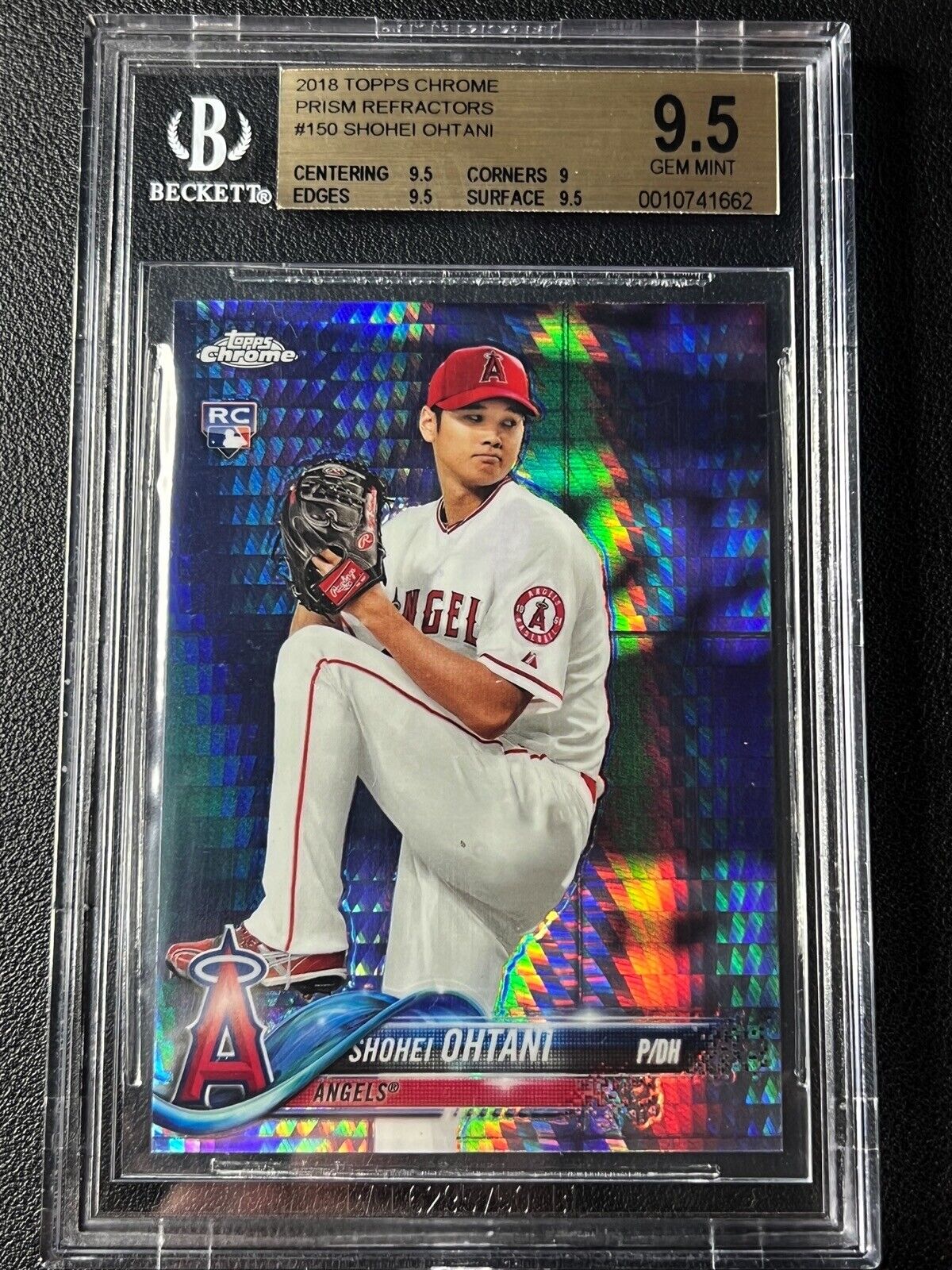 SHOHEI OHTANI BGS 9.5 2018 TOPPS CHROME BASEBALL #150 PRISM REFRACTOR ROOKIE RC