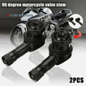 Válvulas Universales de Aluminio 90 Grados para Ruedas de Moto, 2 Piezas, Negro - Picture 1 of 12