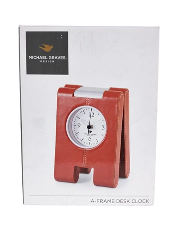 Vintage Michael Graves A-Frame Desk Clock Faux Leather. New Open Box Cover