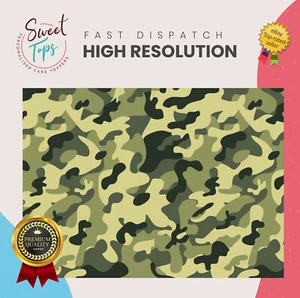 Army Green Camouflage Personalised Rectangle Edible Birthday Cake Topper Decorat - Picture 1 of 11