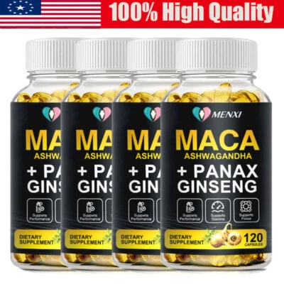 Ashwagandha Maca+ Panax Ginseng Cápsulas Extracto Peruano Vitaminas Orgánicas 120 piezas Foto 1 de 4