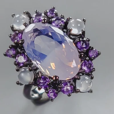 Anillo de cuarzo lavanda natural hecho a mano de 12 quilates + plata de ley 925 talla 9/R437739 Foto 1 de 4