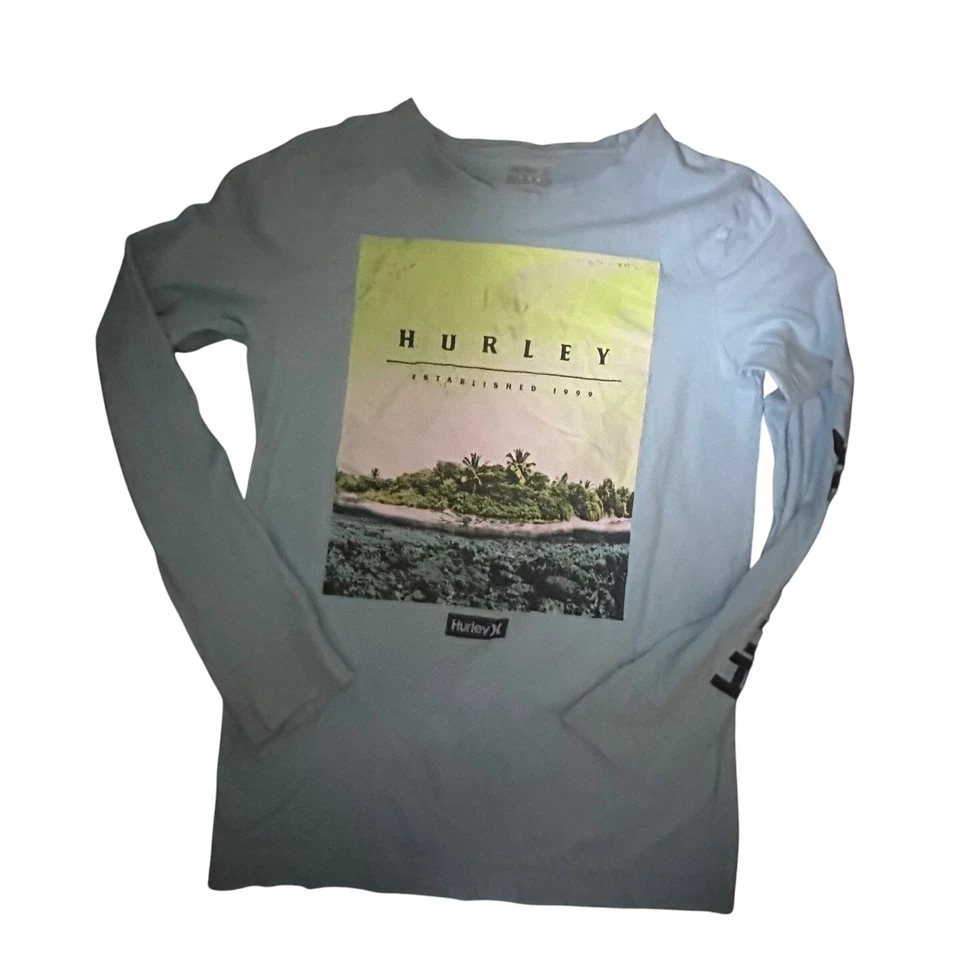Hurley Kids Long Sleeve Graphic T Shirt Island Scene Boys Medium - Image 1 of 3
