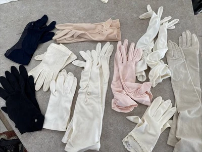 Lote de 10 Guantes Mujer Vintage Talla 6.5-7.5 Retro MCM Largo Corto Acanalado Perla Foto 1 de 4