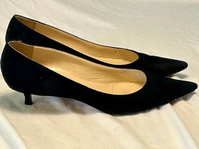 Jimmy Choo Feito na Itália Preto Camurça Biqueira Apontada Sapatos de Salto Gatinho Tamanho 38 - Imagem 1 de 4