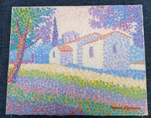 Oil On Canvas Saint-Martin-Des- Puits Aude By Monica D'Amagon 1992 Pointillist - Picture 1 of 16