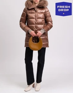 RRP €649 PEOPLE OF SHIBUYA Down Puffer Jacket IT44 US8 UK12 L Arctic Fox Fur - Picture 1 of 9