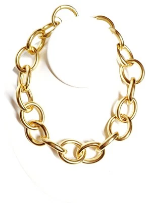 J.Crew Rounded Chainlink Statement Necklace Shiny Matte Gold Brass CG644 NWT - Image 1 of 4
