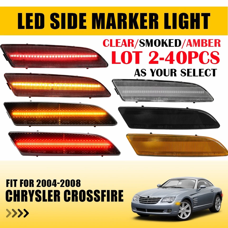 2-40X Front Rear Bumper Side Marker Lights For Chrysler Crossfire 04 05 06 07 08 - Imagem 1 de 1