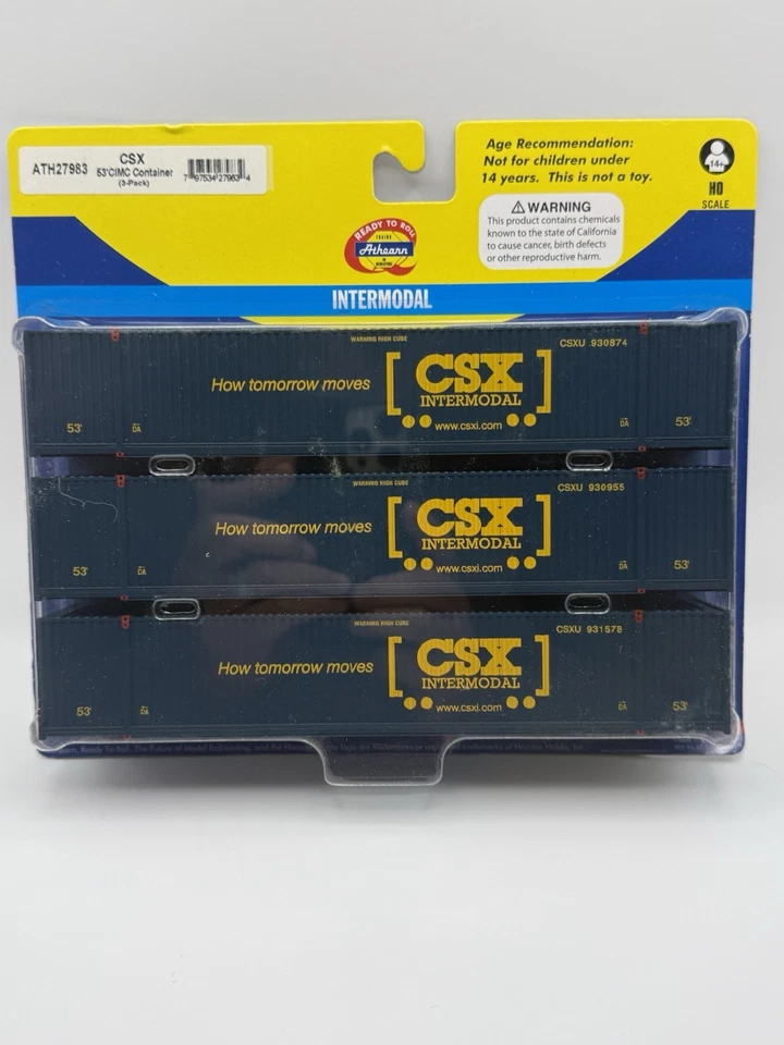 HO Athearn CSX 53’ CIMC Container 3-Pack ATH27983 – Factory Sealed RTR - Image 1 of 2