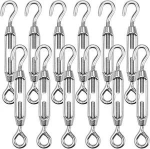 Hedume 12 Pack M4 Hook & Eye Turnbuckle for Cable Wire Rope Tension, Silver - Picture 1 of 7