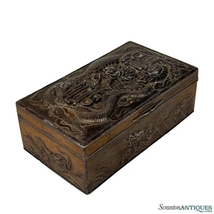 Antique Traditional Chinese Dragon Metal Storage Box - Picture 1 of 14