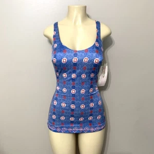 Vintage Roxanne Retro Pinup Blue/Red One-Piece Swim Suit NWT Sz 14/36B - Picture 1 of 13