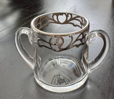 Beautiful Antique Glass Sugar Bowl Set with Silver Overlay - Image 1 of 4