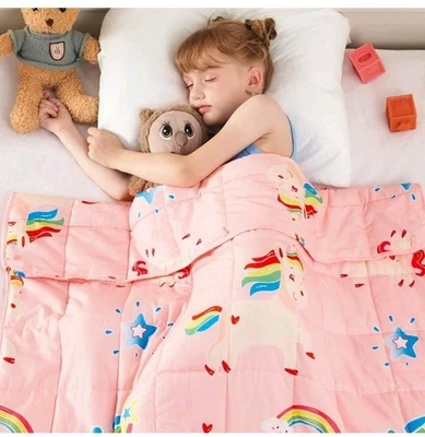 Manta rosa con peso de enfriamiento 3 lb tiro de vuelta para niños 36x48 lavable, unicornios  Foto 1 de 4