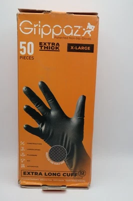 X-Large 黑色 8 米厚 100% 丁腈一次性工作手套带纹理握把 — 第 1/4 张图片