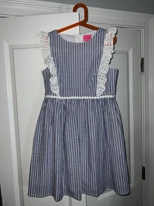 Lilly Pulitzer  Girls Beach Dress  size 14  Blue Stripe Eyelet Cotton Sleeveless - Picture 1 of 1
