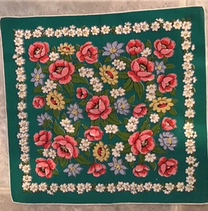 PAÑUELO FLORAL DE ALGODÓN DE COLECCIÓN HANKY 13 X 13.5 DÉCADA DE 1950 - Imagen 1 de 5