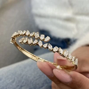 14k Yellow Gold Bangle Bracelet 3.58 Ct F/VS Mix Shape Lab-Created Diamond - Picture 1 of 9