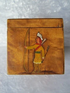 BEAUTIFUL ANTIQUE NATIVE AMERICAN INDIAN HAND PAINTED GEORGE WASHINGTON WOOD BOX - Picture 1 of 19