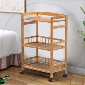 Kitchen Mobile Rolling Serving Cart Storage 3 Tiers Standing Wood Color - Picture 1 of 13