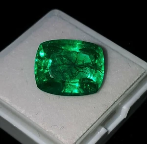 Loose Certified Gemstone Natural Green Emerald 9.02 Ct Cushion Cut Transparent - Picture 1 of 10