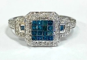 Anillo de oro blanco de 14K con diamantes azules e incoloros - Imagen 1 de 4