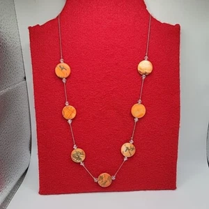 Collar Naranja Plano Vidrio Cuentas Ajustable 21" A 24" Cierre Garra Langosta - Imagen 1 de 7