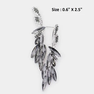 Crystal Rhinestone Wedding Cocktail Long Dangle Drop Pierced Earrings Marquise - Picture 1 of 2