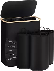 3-Section Laundry Hamper with Lid, 160 L Extra Large, 160L- Black Horn button - Picture 1 of 7