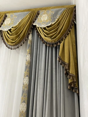 Cenefa cortina tela terciopelo gris bordado franela lujo europeo M1326 Foto 1 de 4