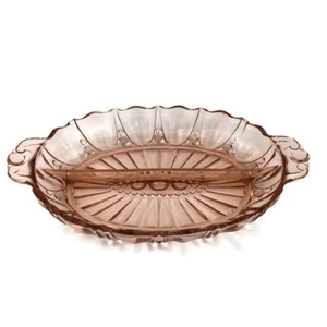 Anchor Hocking OYSTER AND PEARL Pink Glass Oval Divided Relish Dish Vintage - Picture 1 of 10