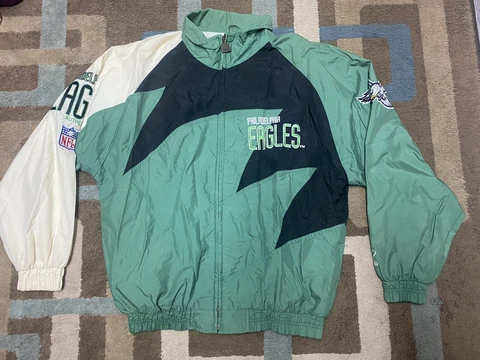 Vtg 90s Philadelphia Eagles Logo Athletic Sharktooth Proline Jacket Size Medium Cover