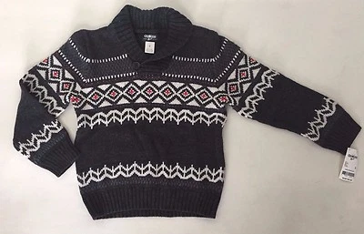 OSHKOSH B'GOSH Boys Long Sleeve Pullover Sweater Size 5 Gray/White/Red - Image 1 of 4