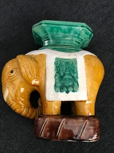 Vintage Ceramic Glazed chinoiserie Elephant Statue Plant Stand Book End - Picture 1 of 6