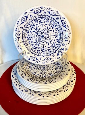12 pcs 6 Dinner & 6 Salad Plates MEMBER'S MARK Indochine Medallion Melamine Blue - Image 1 of 4