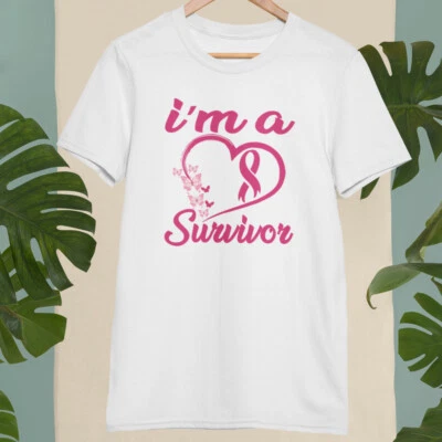 I Am a Survivor Hearts Butterflies Breast Cancer Awareness Heart T-shirt Gifts - Image 1 of 4