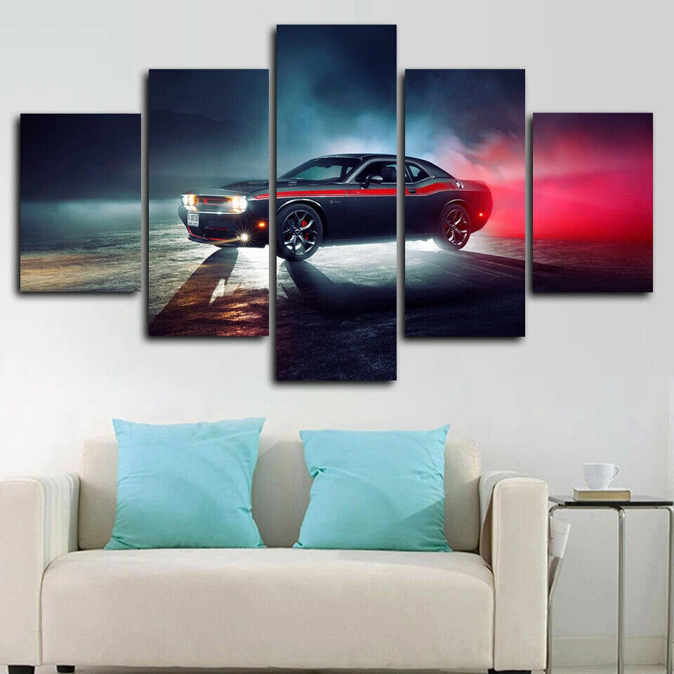 Dodge Challenger Super Sports Car 5 paneles lienzo impresión arte de pared decoración del hogar Foto 1 de 4