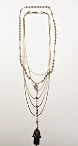 Set of 2 Necklaces 5 Strand Goldtone Serpentine Chain Beaded Hamza Pendant - Picture 1 of 13