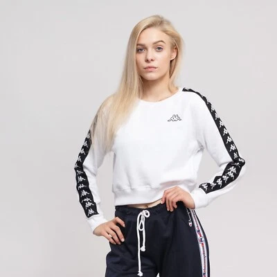RARO Kappa Mujer 222 Banda Amay Crew Sudadera Blanco Negro Foto 1 de 3
