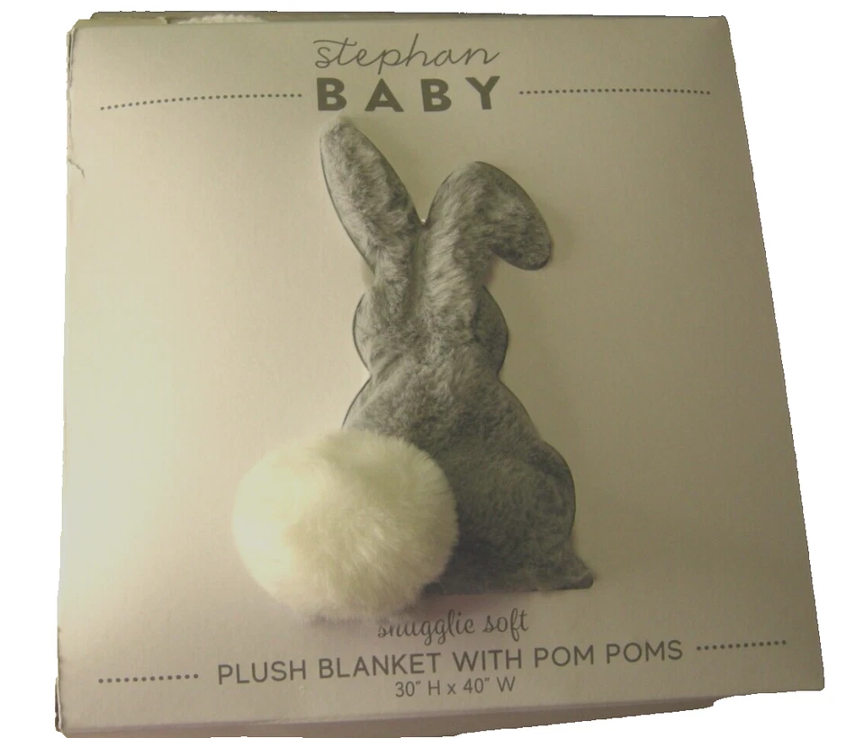 Manta de bebé de felpa Stephan con pompones, gris, 30" x 40", totalmente nueva Foto 1 de 1