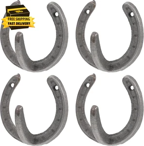 4Pcs Cast Iron Wall Hooks, Horseshoe Shaped Wall Hanger Coat Hooks Hat Horse Ho - Picture 1 of 12