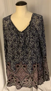 Lizwear Women Tunic Top Blouse Plus Size XXL Lined Blue Paisley Mesh - Picture 1 of 7