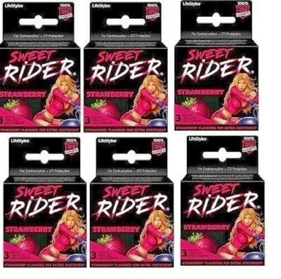 Sweet Rider Strawberry Flavored for Extra Excitement 6 Lot of 3's Latex Condoms  - Image 1 of 2