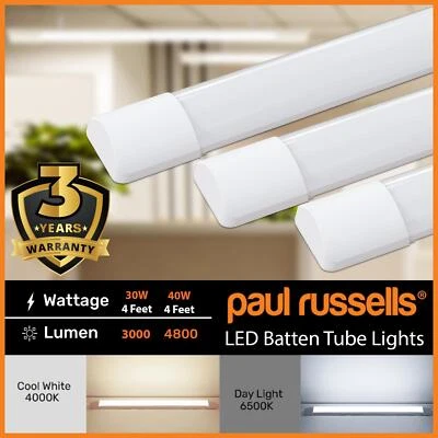 4FT LED Batten Slimline Tube Light Office Shop Garage Wall/Ceiling Lamp UK 240V - Image 1 of 4