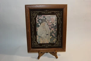 Vtg Framed Couple walking by pink blossom tree - Couple taking walk through park - Picture 1 of 9